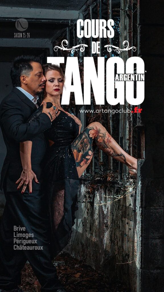 Cours de Tango Argentin à Brive, Limoges et Périgueux Cours de tango argentin par Artango Club à Brive et Limoges. Couple de danseurs en pose passionnée.